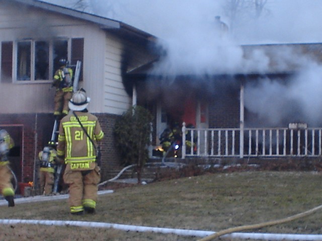 Captain Brian Kelley commanding his first house fire on Hayesville Road in 2007.