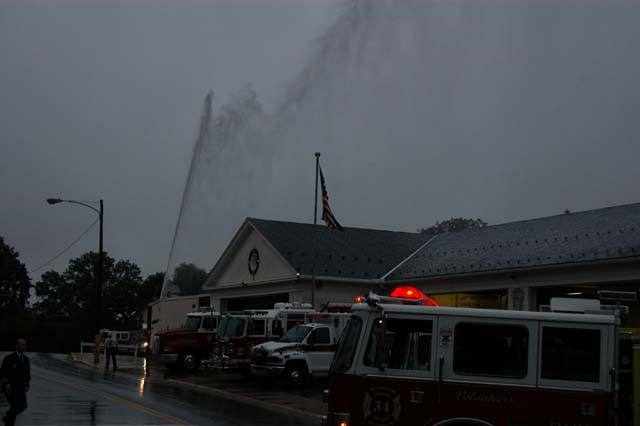 Morgantown coating the firehouse with foam.