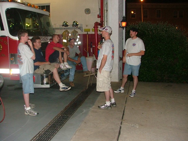 (L-R) Matt Groseclose, John Thompson, Bill Hensel, Randy Gray, Morgan Derr, and Terry Rivera hanging out on the front ramp.