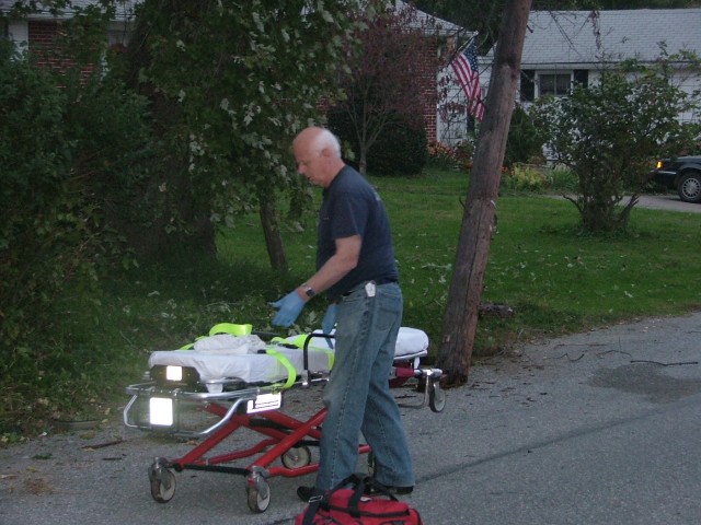 Dave Vining preparing the cot at a crash on South Street.