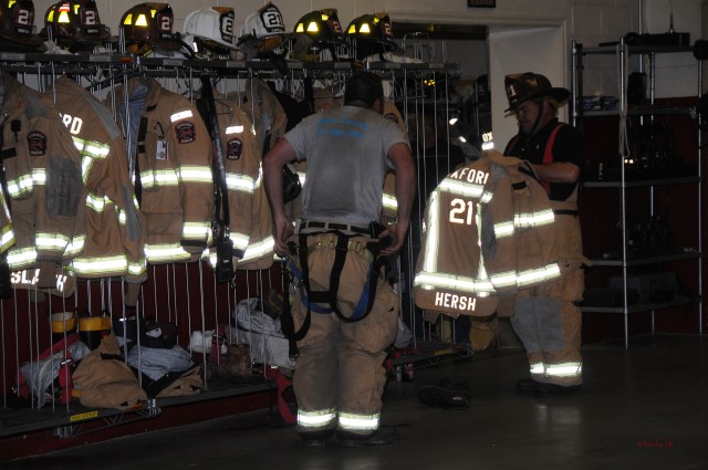 Firefighters Rick Prettyman and Frank Hersh after a run.