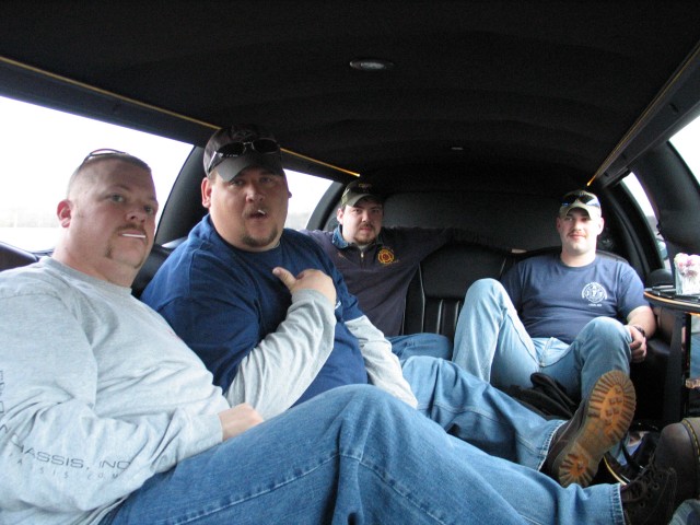 Chris Obenchain, Sam Terry, Terry Rivera, and Shaun Burke in the limo at FDIC.