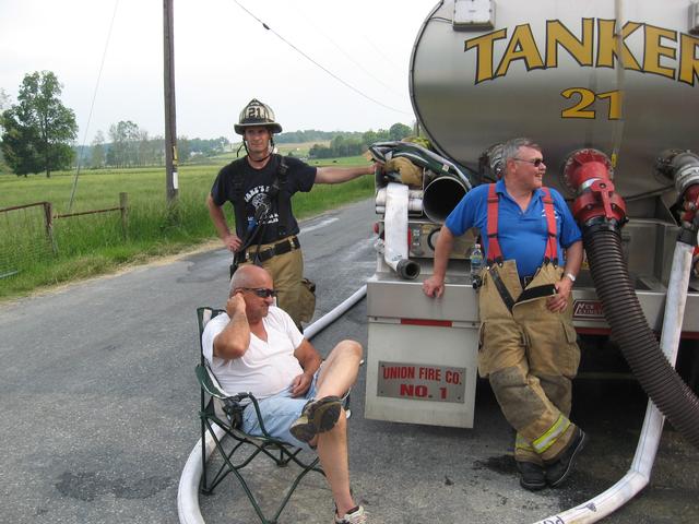 Captain Win Slauch, Tanker Driver Steve Gray, and Past President Larry Groseclose on a Quarryville barn fire.