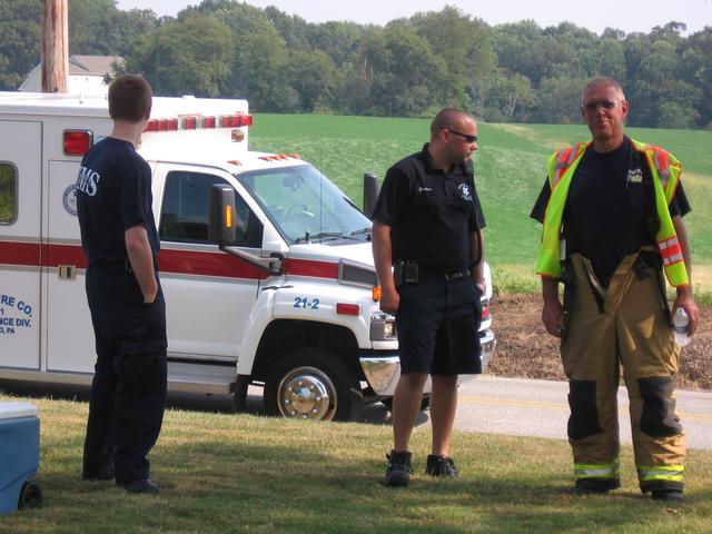 EMS Crew Brian Vickers and Tim Grattan with Past Chief Rich Terry.