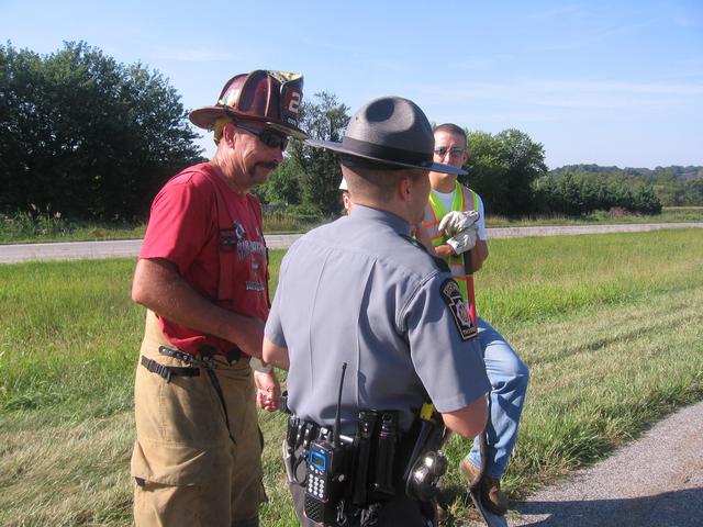 Firefighter Mike Nelson at a crash on Route 1.