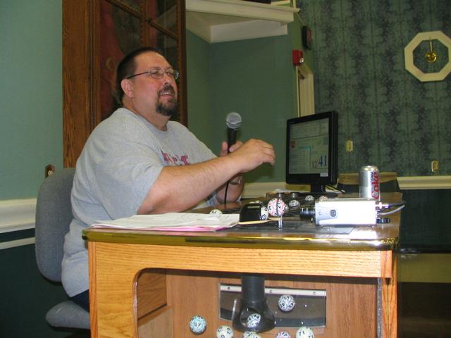 Fire Police Lieutenant Edward Slauch calling BINGO on Tuesday nights.