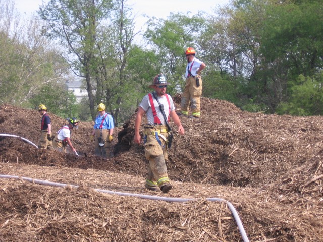 Crews operating at a mulch fire.