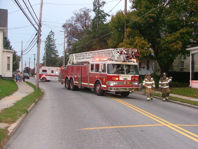 The Truck and Ambulance block Market Street at a fire.