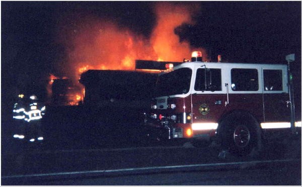 Ladder 21 at the building fire at the old Ford dealership on Baltimore Pike.