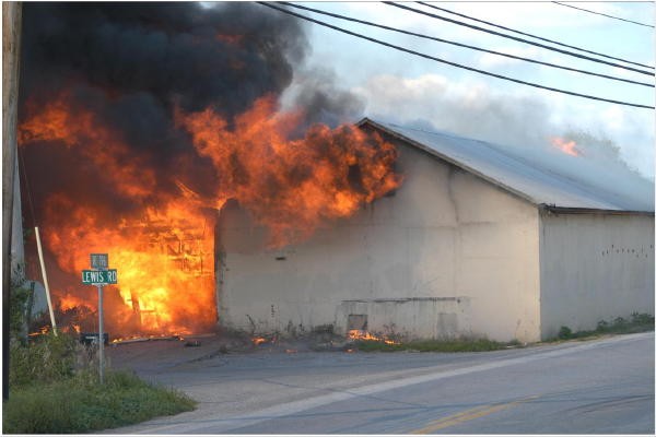 Building fire on Route 796 in Jennersville.