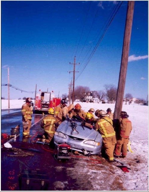 Crews work to extricate one patient from this crash on Limestone Road.