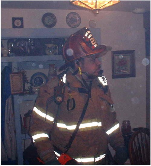 Firefighter Terry Rivera at a chimney fire on Lancaster Pike.