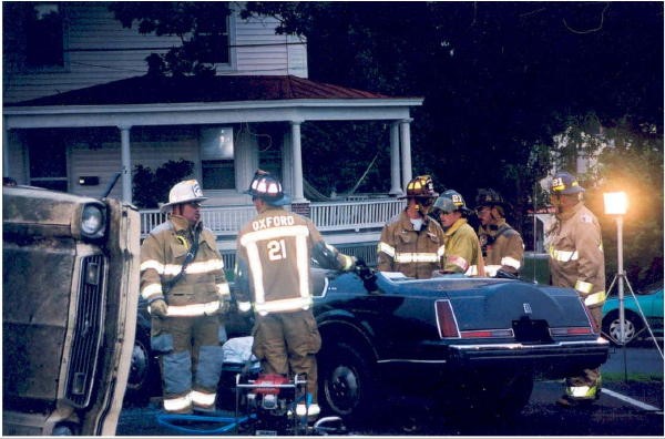 Rescue training in the firehouse parking lot.