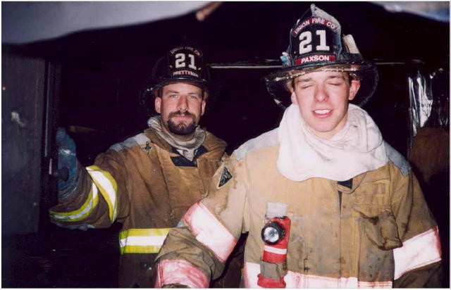 Firefighters Bob Prettyman and Greg Paxson at a house fire in Lower Oxford.