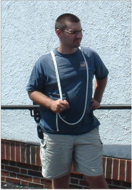 Firefighter Robert Bishop during a rope training course.